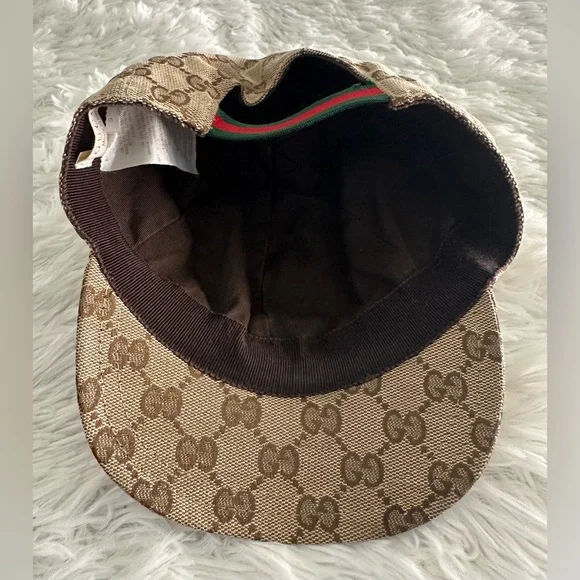 GUCCI Children Kids GG Cap Beige Blue Monogram Canvas Baseball Hat Large